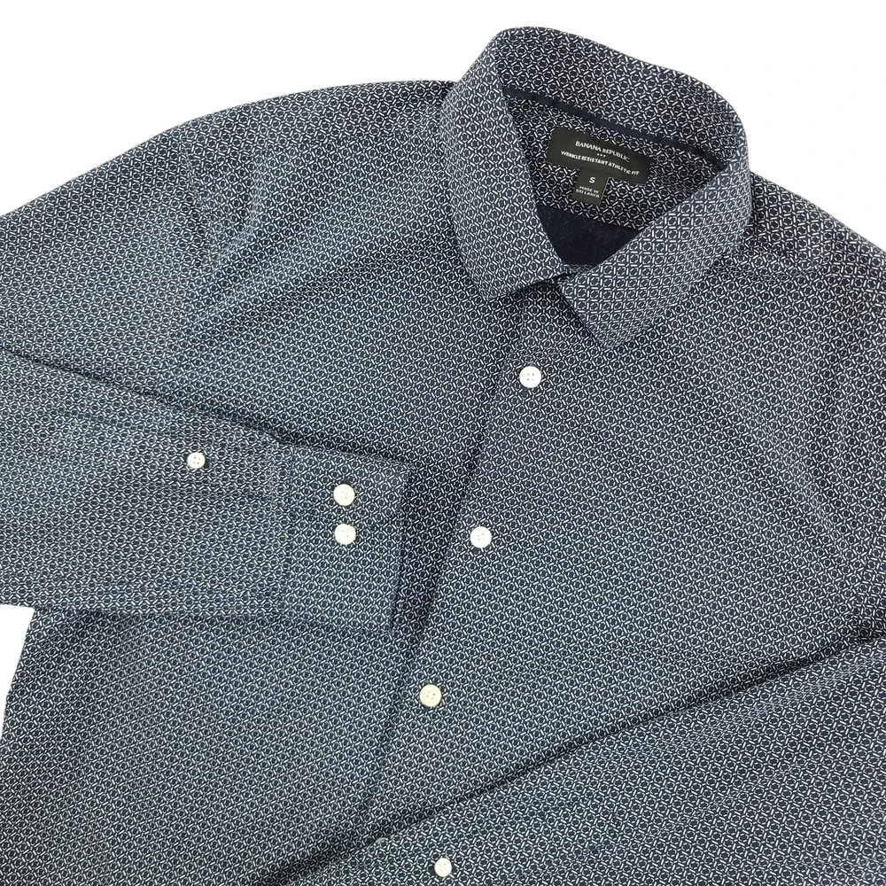Banana Republic Dress Shirt Mens Small Geometric Athletic Fit Wrinkle Resistant